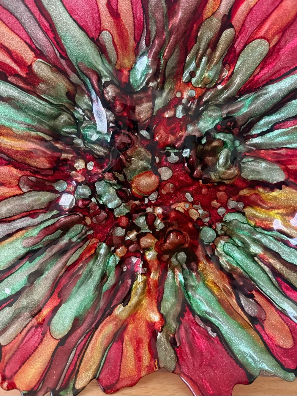 Pier 1 Artisan Red & Green Floral Glass bowl